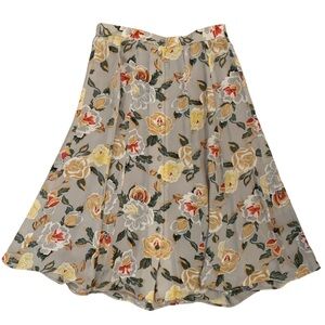 VTG Carlisle 100% Silk A-Line Midi Skirt Pleated Floral Sz 10 Beige